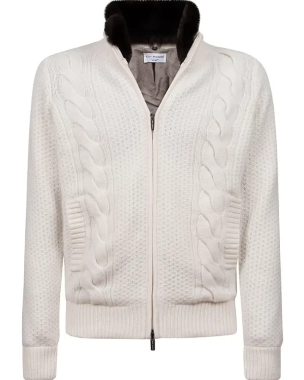 CARDIGAN IN CASHMERE CON COLLO IN PELLICCIA | Eddy Monetti Best